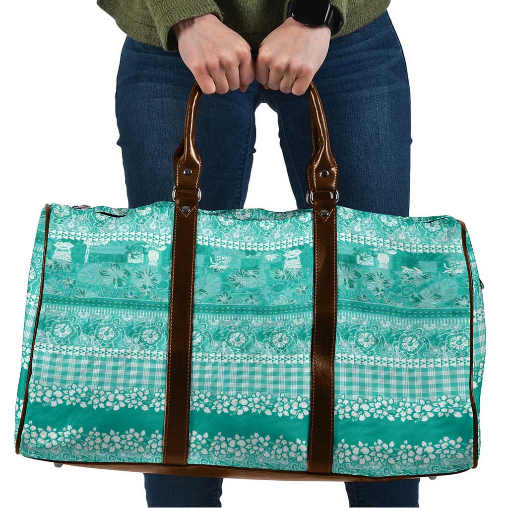 Hawaiian Hibiscus Honu Travel Bag Turquoise Mele Kalikimaka Palaka Spirit - Polynesian Pride