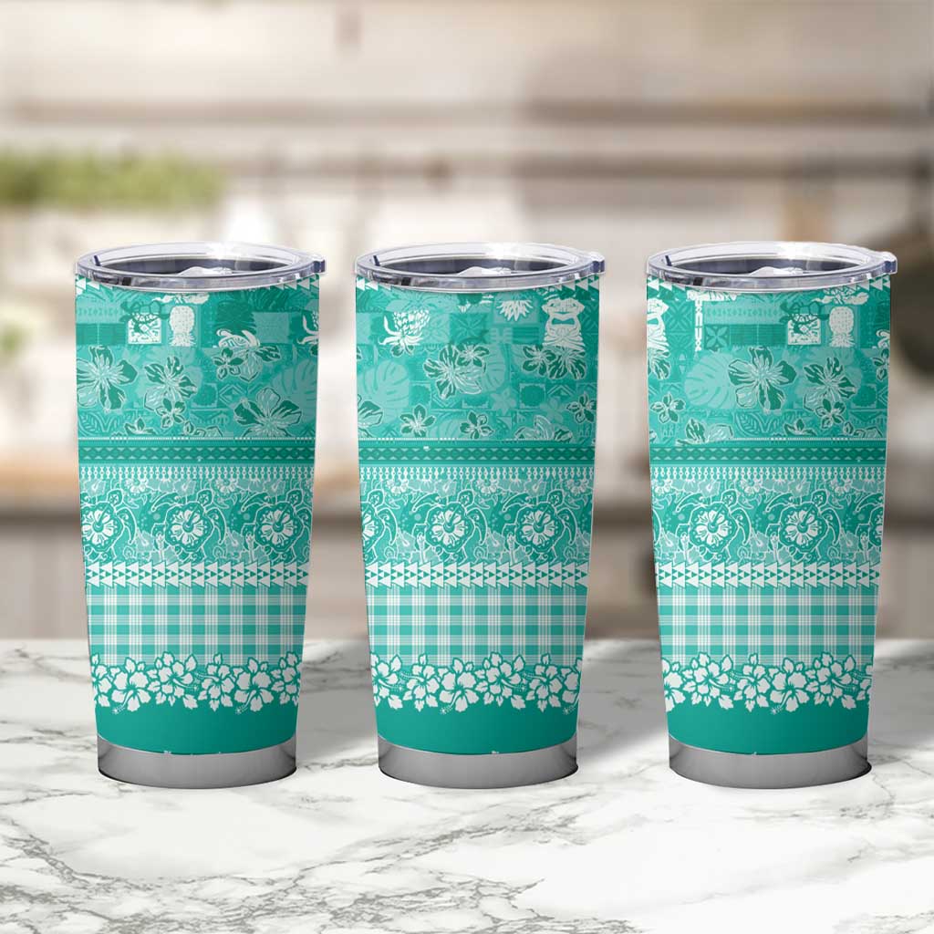 Hawaiian Hibiscus Honu Tumbler Cup Turquoise Mele Kalikimaka Palaka Spirit - Polynesian Pride