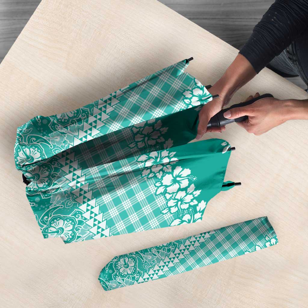 Hawaiian Hibiscus Honu Umbrella Turquoise Mele Kalikimaka Palaka Spirit - Polynesian Pride