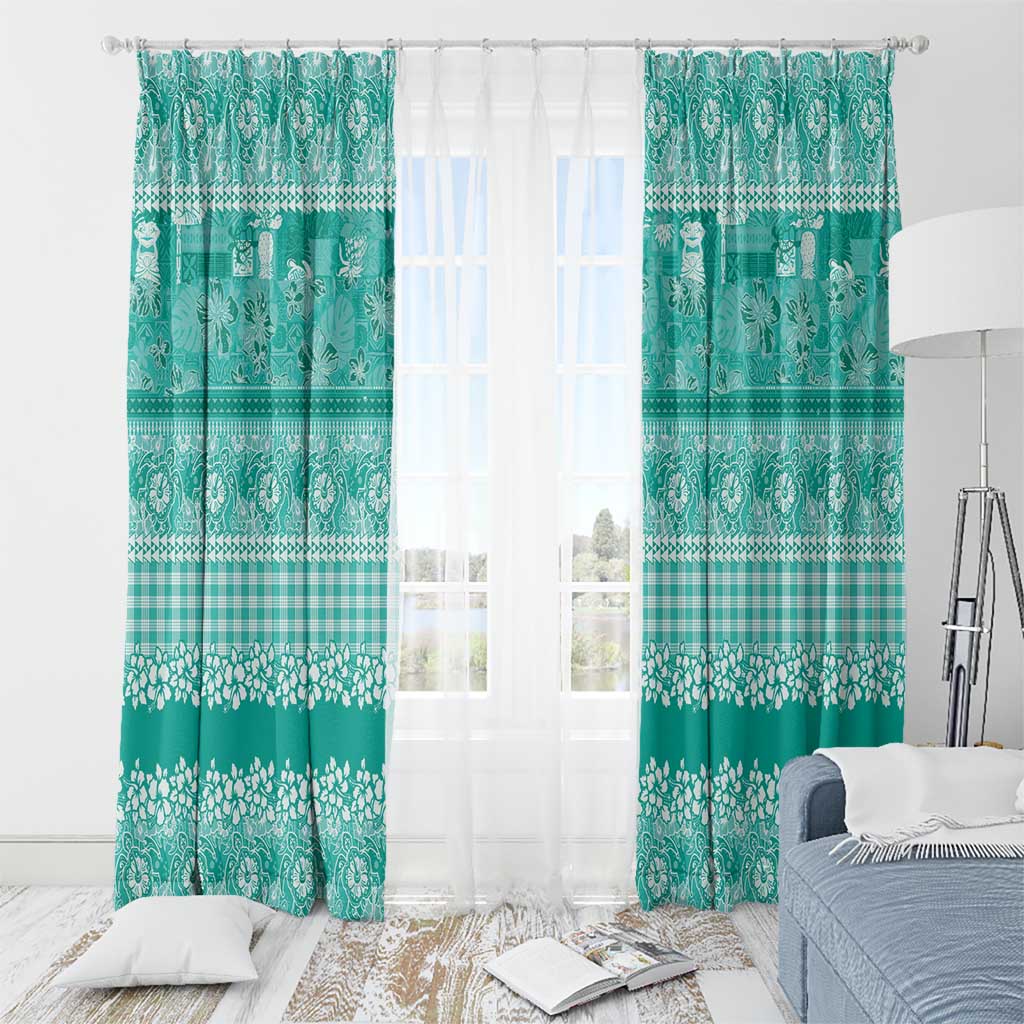 Hawaiian Hibiscus Honu Window Curtain Turquoise Mele Kalikimaka Palaka Spirit - Polynesian Pride