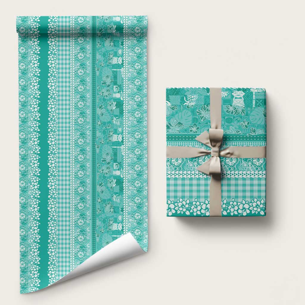 Hawaiian Hibiscus Honu Wrapping Paper Turquoise Mele Kalikimaka Palaka Spirit - Polynesian Pride