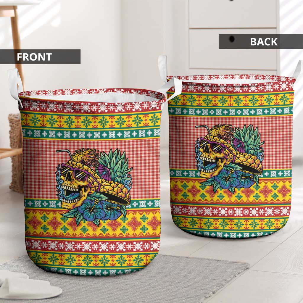 Hawaiian Pineapples Skull Laundry Basket Mele Kalikimaka Palaka Quilt Pattern - Polynesian Pride