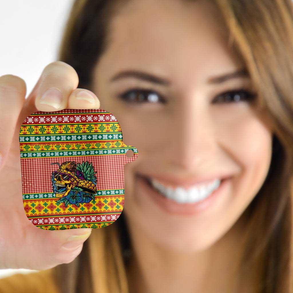 Hawaiian Pineapples Skull AirPods Case Mele Kalikimaka Palaka Quilt Pattern - Polynesian Pride