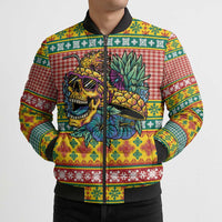 Hawaiian Pineapples Skull Bomber Puffer Jacket Mele Kalikimaka Palaka Quilt Pattern - Polynesian Pride