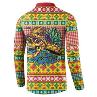 Hawaiian Pineapples Skull Button Sweatshirt Mele Kalikimaka Palaka Quilt Pattern - Polynesian Pride