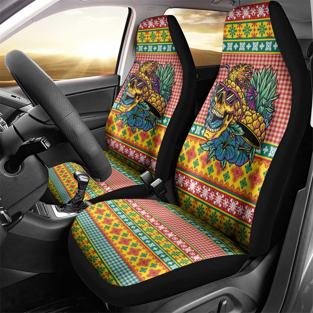 Hawaiian Pineapples Skull Car Seat Cover Mele Kalikimaka Palaka Quilt Pattern - Polynesian Pride