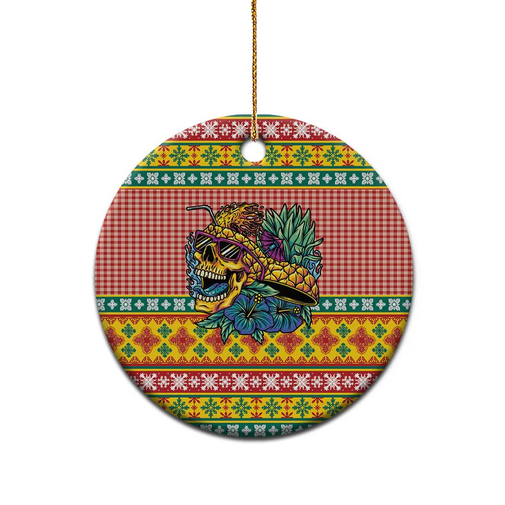 Hawaiian Pineapples Skull Ceramic Ornament Mele Kalikimaka Palaka Quilt Pattern - Polynesian Pride