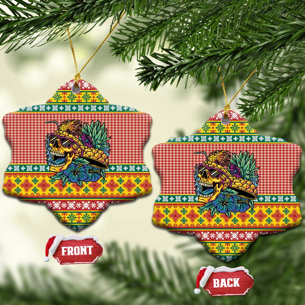 Hawaiian Pineapples Skull Ceramic Ornament Mele Kalikimaka Palaka Quilt Pattern - Polynesian Pride