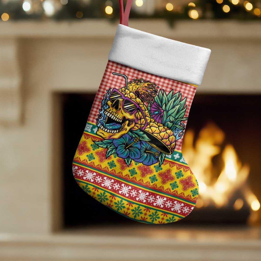 Hawaiian Pineapples Skull Christmas Stocking Mele Kalikimaka Palaka Quilt Pattern - Polynesian Pride