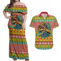 Hawaiian Pineapples Skull Couples Matching Off Shoulder Maxi Dress and Hawaiian Shirt Mele Kalikimaka Palaka Quilt Pattern - Polynesian Pride