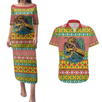 Hawaiian Pineapples Skull Couples Matching Puletasi and Hawaiian Shirt Mele Kalikimaka Palaka Quilt Pattern - Polynesian Pride