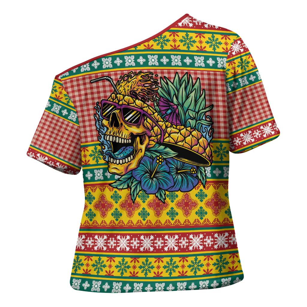Hawaiian Pineapples Skull Cross Shoulder Shirt Mele Kalikimaka Palaka Quilt Pattern - Polynesian Pride