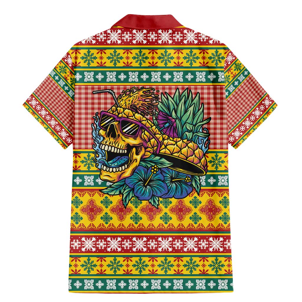 Hawaiian Pineapples Skull Family Matching Mermaid Dress and Hawaiian Shirt Mele Kalikimaka Palaka Quilt Pattern - Polynesian Pride