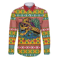 Hawaiian Pineapples Skull Family Matching Mermaid Dress and Hawaiian Shirt Mele Kalikimaka Palaka Quilt Pattern - Polynesian Pride