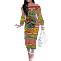 Hawaiian Pineapples Skull Family Matching Off The Shoulder Long Sleeve Dress and Hawaiian Shirt Mele Kalikimaka Palaka Quilt Pattern - Polynesian Pride