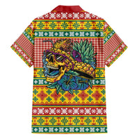 Hawaiian Pineapples Skull Family Matching Off Shoulder Short Dress and Hawaiian Shirt Mele Kalikimaka Palaka Quilt Pattern - Polynesian Pride