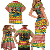 Hawaiian Pineapples Skull Family Matching Short Sleeve Bodycon Dress and Hawaiian Shirt Mele Kalikimaka Palaka Quilt Pattern - Polynesian Pride