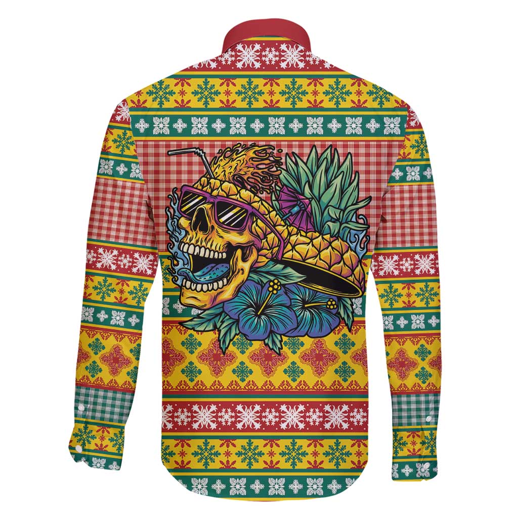 Hawaiian Pineapples Skull Family Matching Short Sleeve Bodycon Dress and Hawaiian Shirt Mele Kalikimaka Palaka Quilt Pattern - Polynesian Pride