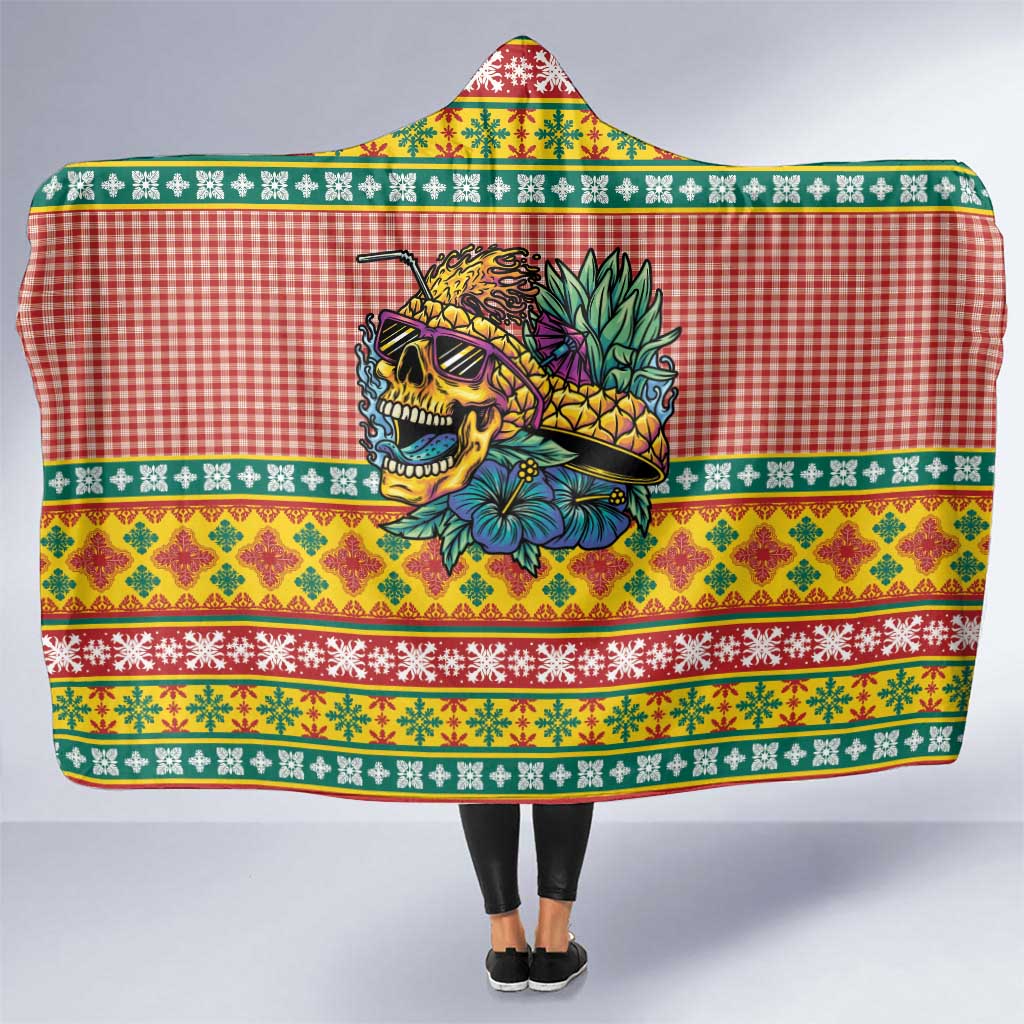 Hawaiian Pineapples Skull Hooded Blanket Mele Kalikimaka Palaka Quilt Pattern - Polynesian Pride