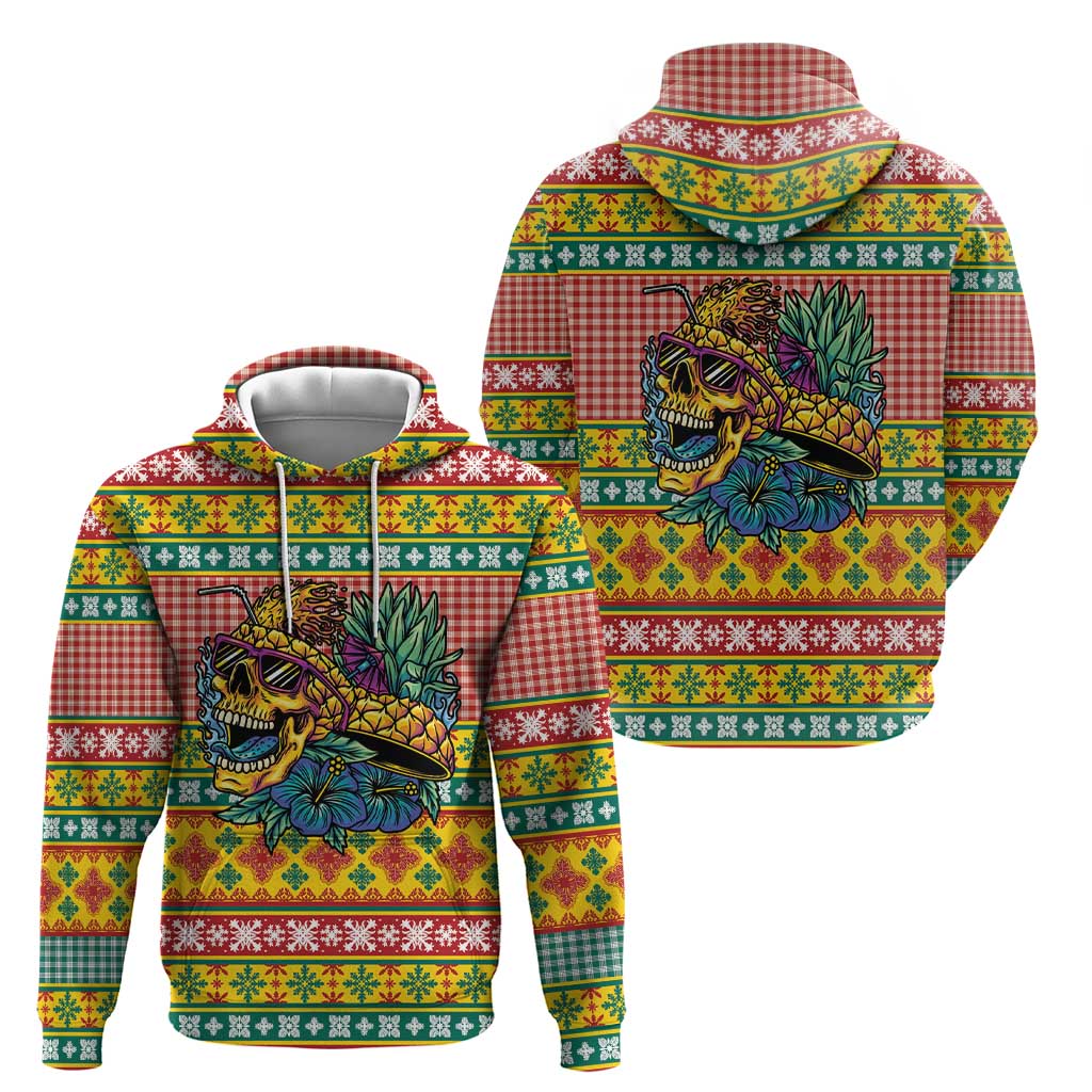 Hawaiian Pineapples Skull Hoodie Mele Kalikimaka Palaka Quilt Pattern - Polynesian Pride