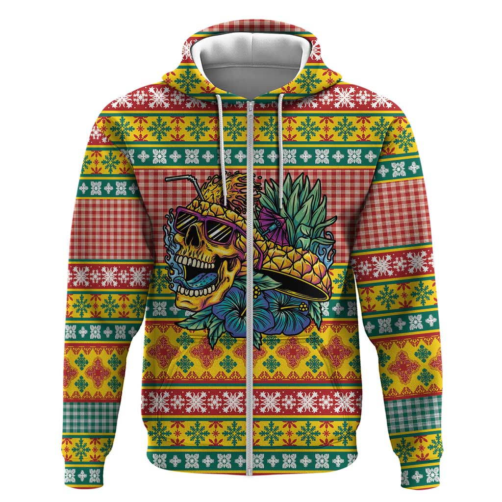 Hawaiian Pineapples Skull Hoodie Mele Kalikimaka Palaka Quilt Pattern - Polynesian Pride