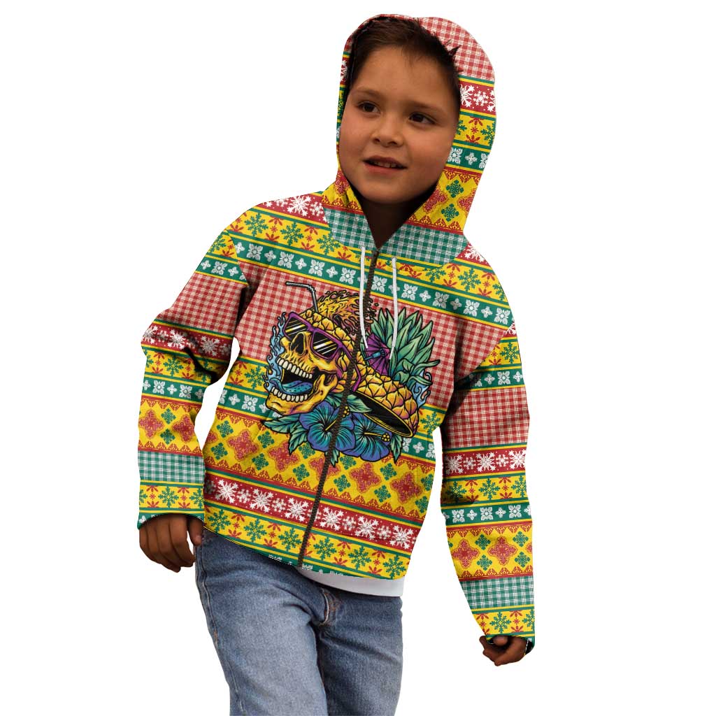 Hawaiian Pineapples Skull Kid Hoodie Mele Kalikimaka Palaka Quilt Pattern - Polynesian Pride