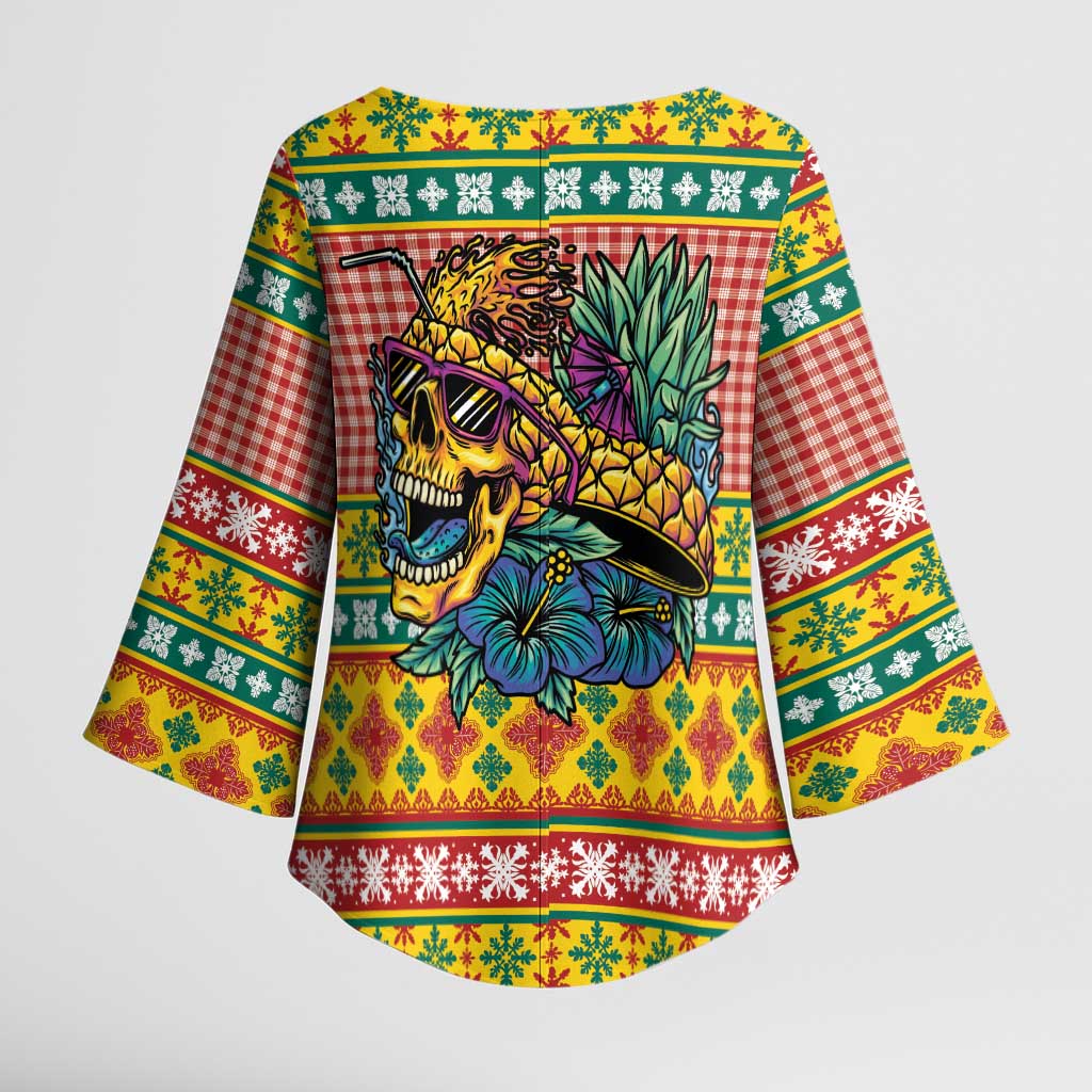 Hawaiian Pineapples Skull Kimono Sleeve Blouse Mele Kalikimaka Palaka Quilt Pattern - Polynesian Pride