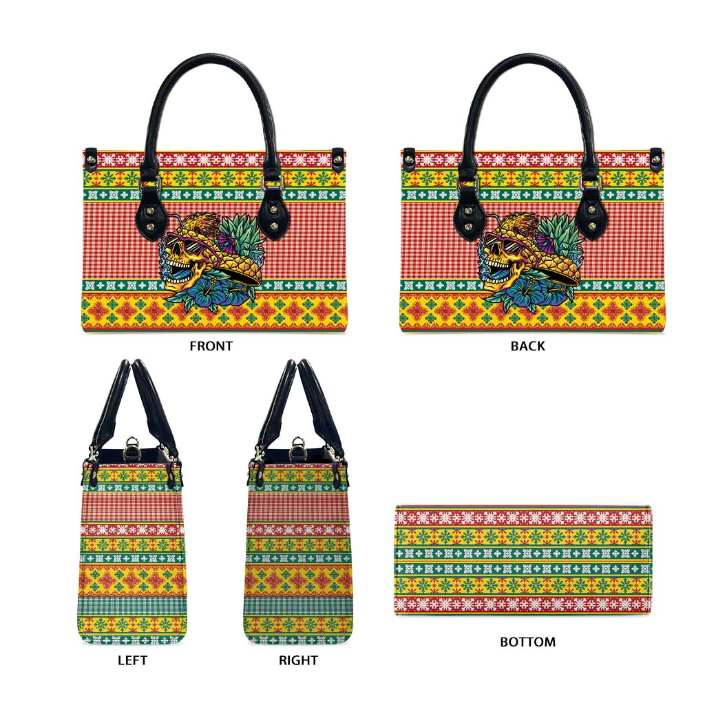 Hawaiian Pineapples Skull Leather Bag Mele Kalikimaka Palaka Quilt Pattern - Polynesian Pride