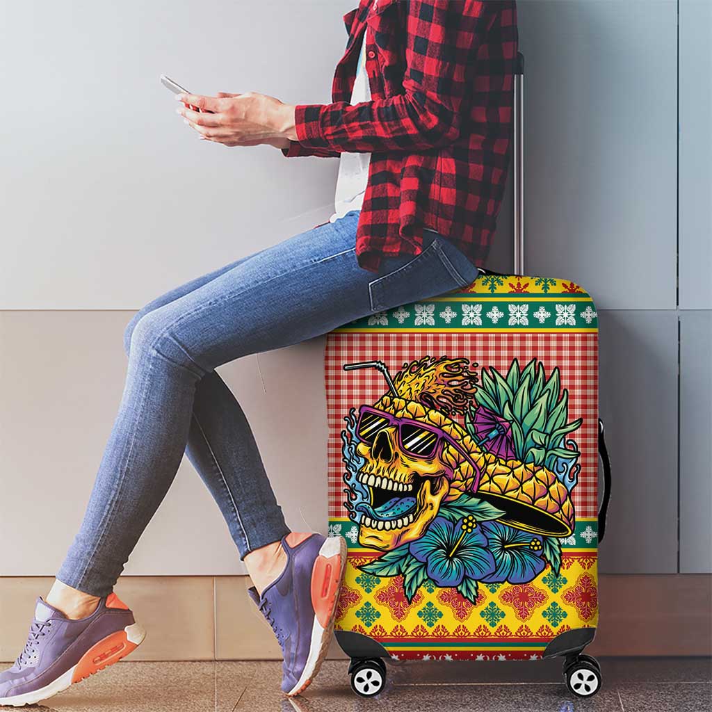 Hawaiian Pineapples Skull Luggage Cover Mele Kalikimaka Palaka Quilt Pattern - Polynesian Pride