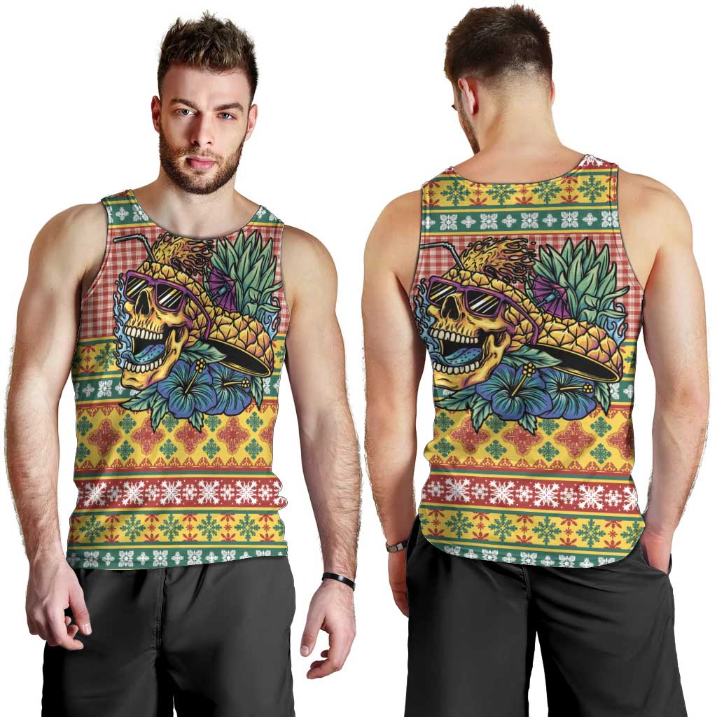 Hawaiian Pineapples Skull Men Tank Top Mele Kalikimaka Palaka Quilt Pattern - Polynesian Pride