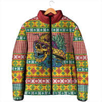 Hawaiian Pineapples Skull Padded Jacket Mele Kalikimaka Palaka Quilt Pattern - Polynesian Pride