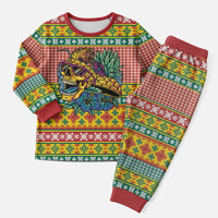 Hawaiian Pineapples Skull Christmas Pajama Set Mele Kalikimaka Palaka Quilt Pattern - Polynesian Pride