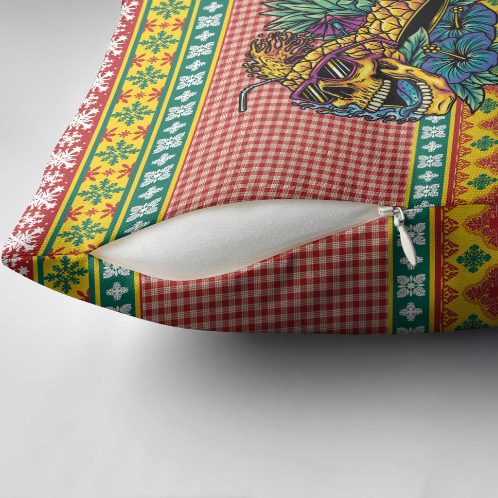 Hawaiian Pineapples Skull Pillow Cover Mele Kalikimaka Palaka Quilt Pattern - Polynesian Pride