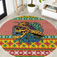 Hawaiian Pineapples Skull Round Carpet Mele Kalikimaka Palaka Quilt Pattern - Polynesian Pride