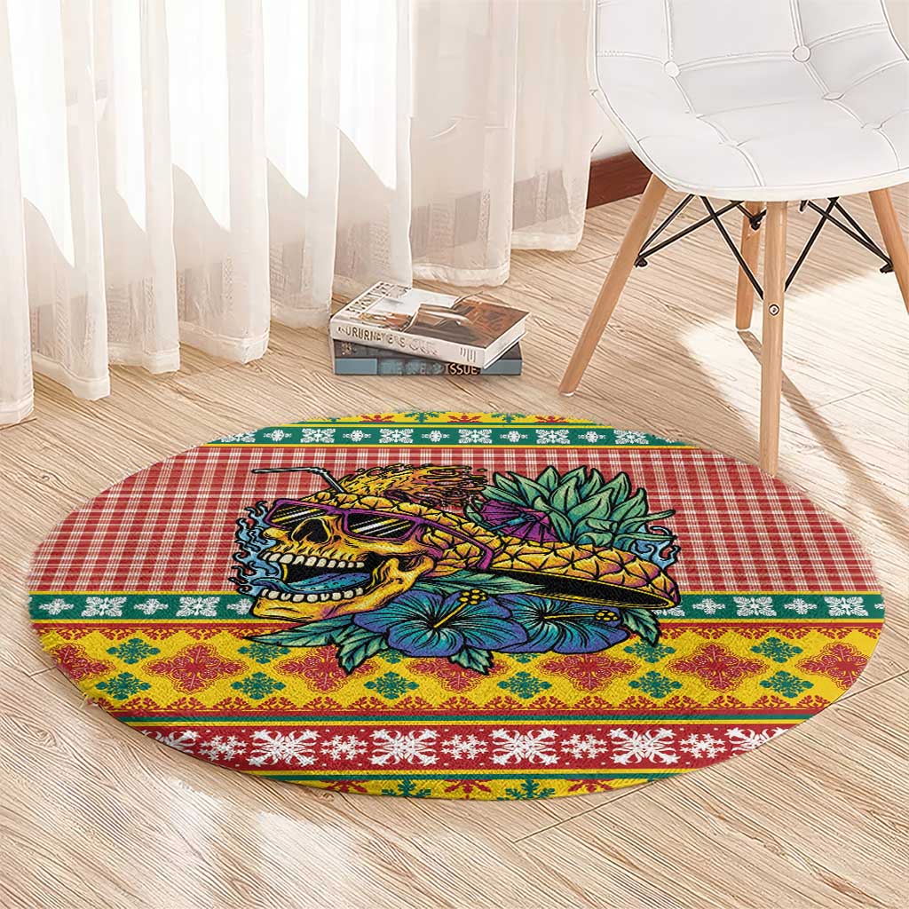 Hawaiian Pineapples Skull Round Carpet Mele Kalikimaka Palaka Quilt Pattern - Polynesian Pride