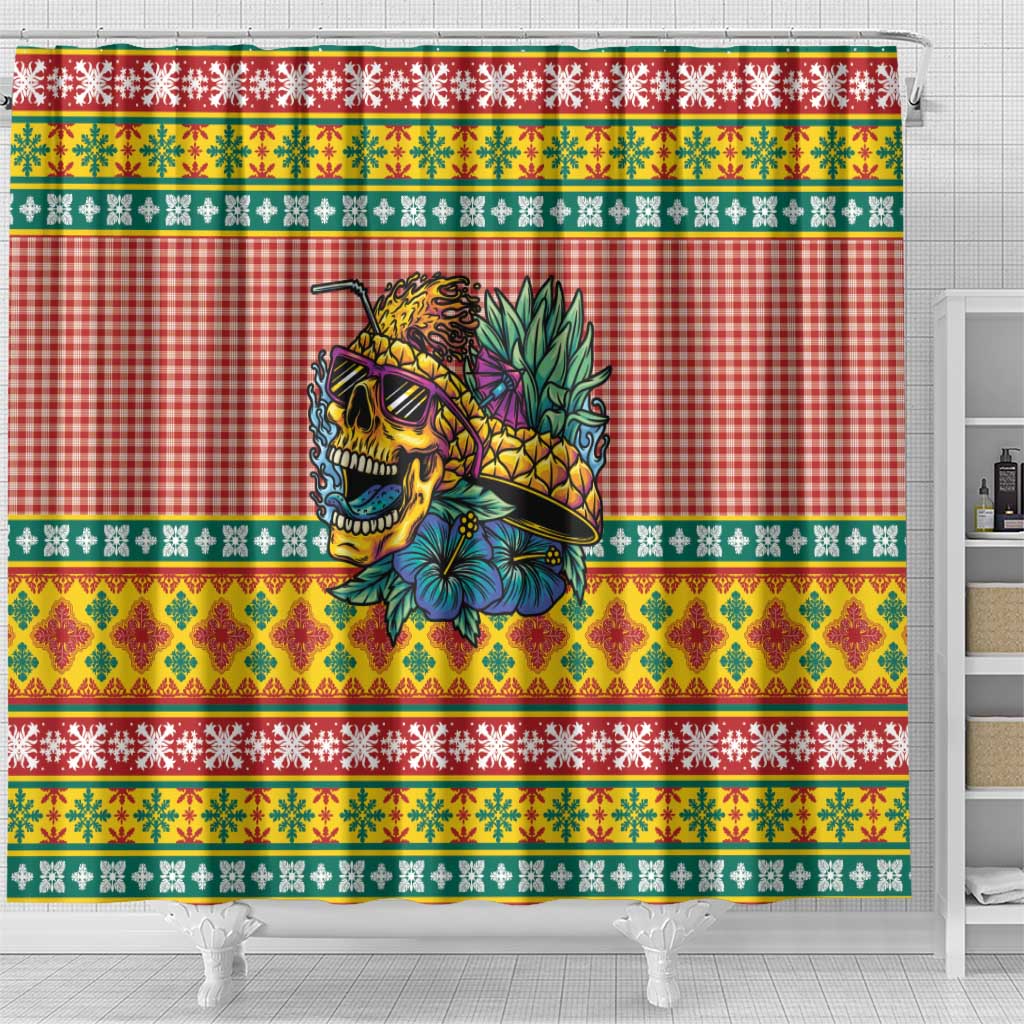 Hawaiian Pineapples Skull Shower Curtain Mele Kalikimaka Palaka Quilt Pattern - Polynesian Pride