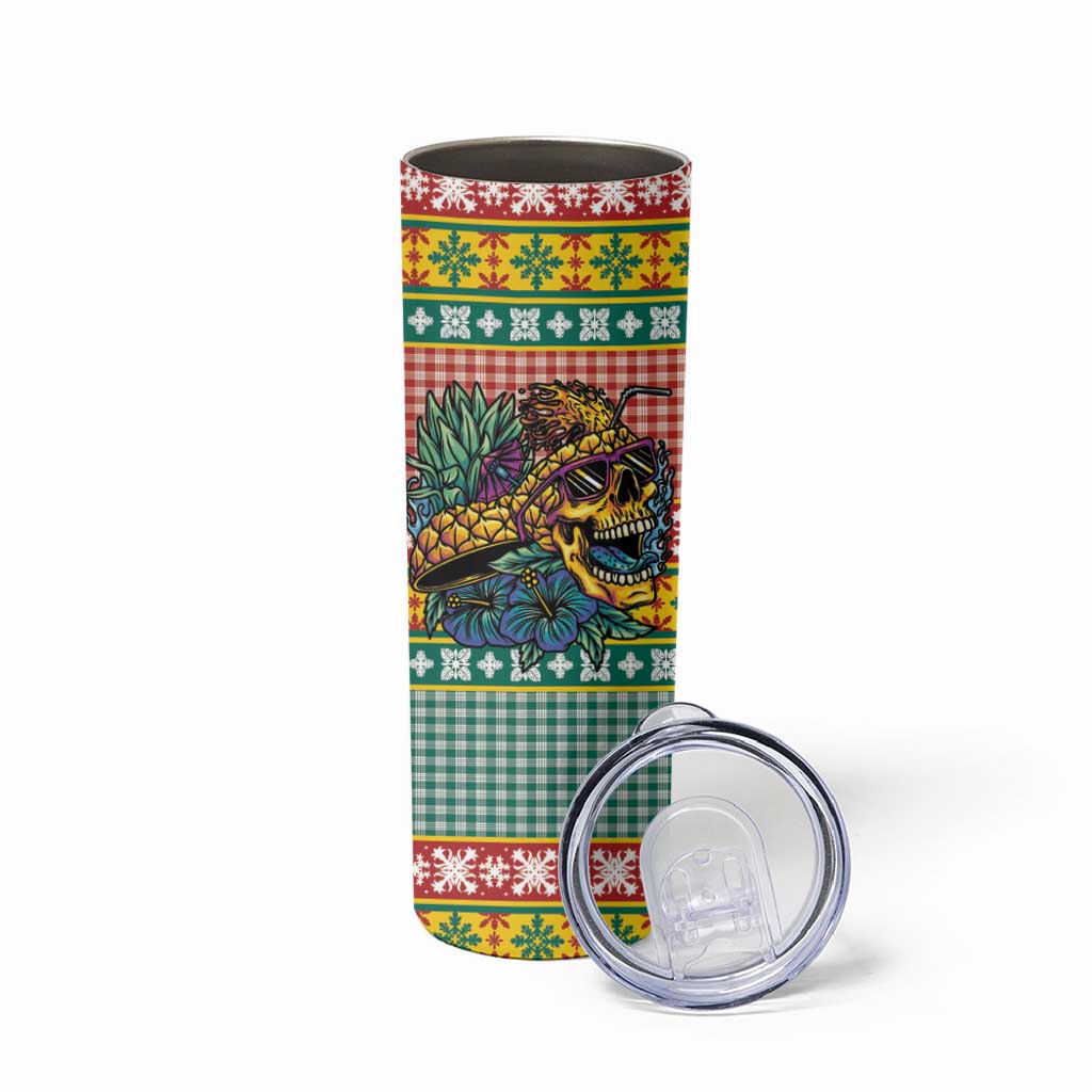 Hawaiian Pineapples Skull Skinny Tumbler Mele Kalikimaka Palaka Quilt Pattern - Polynesian Pride