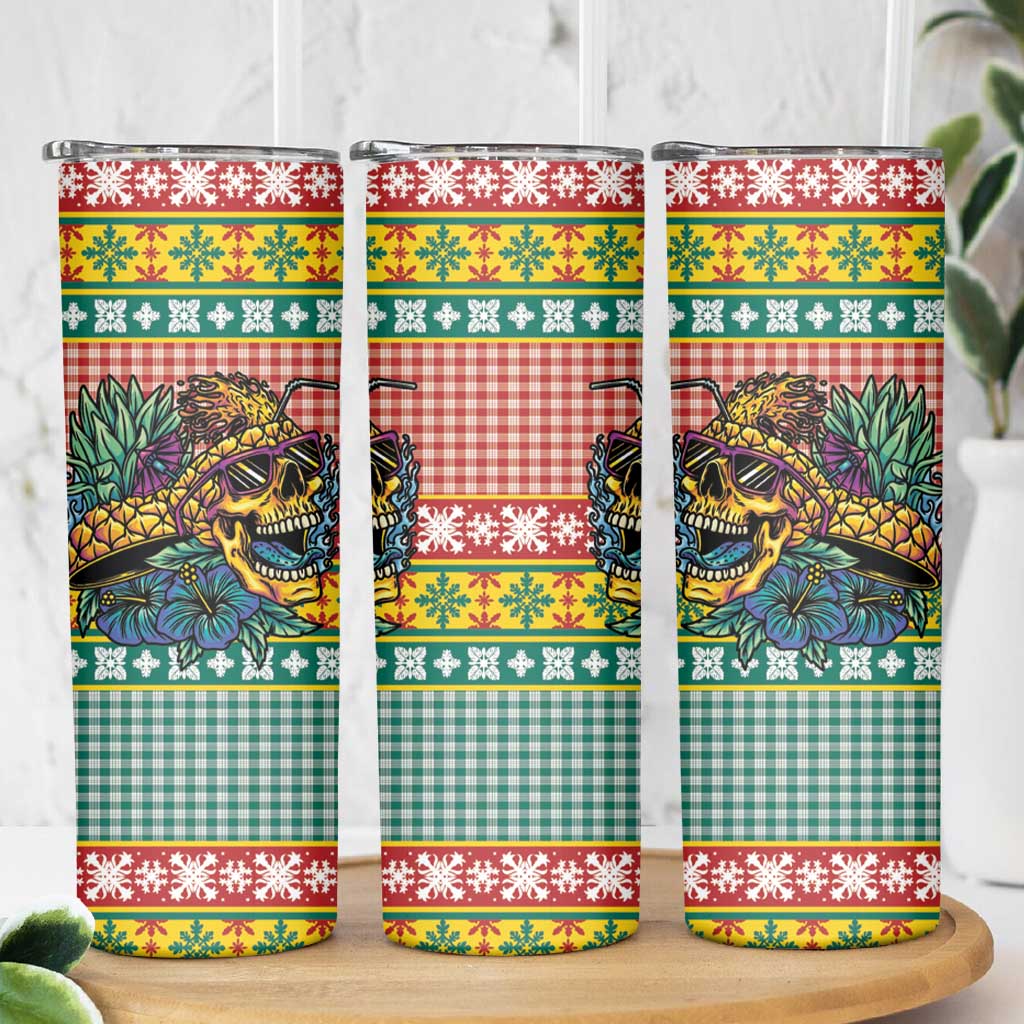 Hawaiian Pineapples Skull Skinny Tumbler Mele Kalikimaka Palaka Quilt Pattern - Polynesian Pride