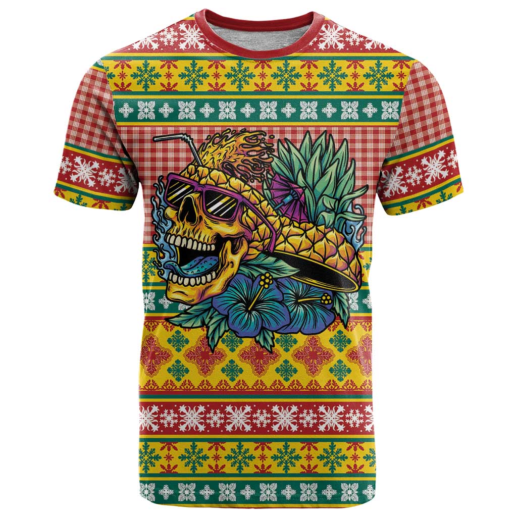 Hawaiian Pineapples Skull T Shirt Mele Kalikimaka Palaka Quilt Pattern - Polynesian Pride