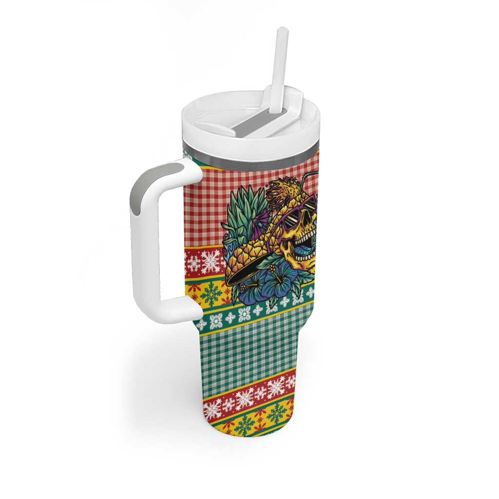Hawaiian Pineapples Skull Tumbler With Handle Mele Kalikimaka Palaka Quilt Pattern - Polynesian Pride