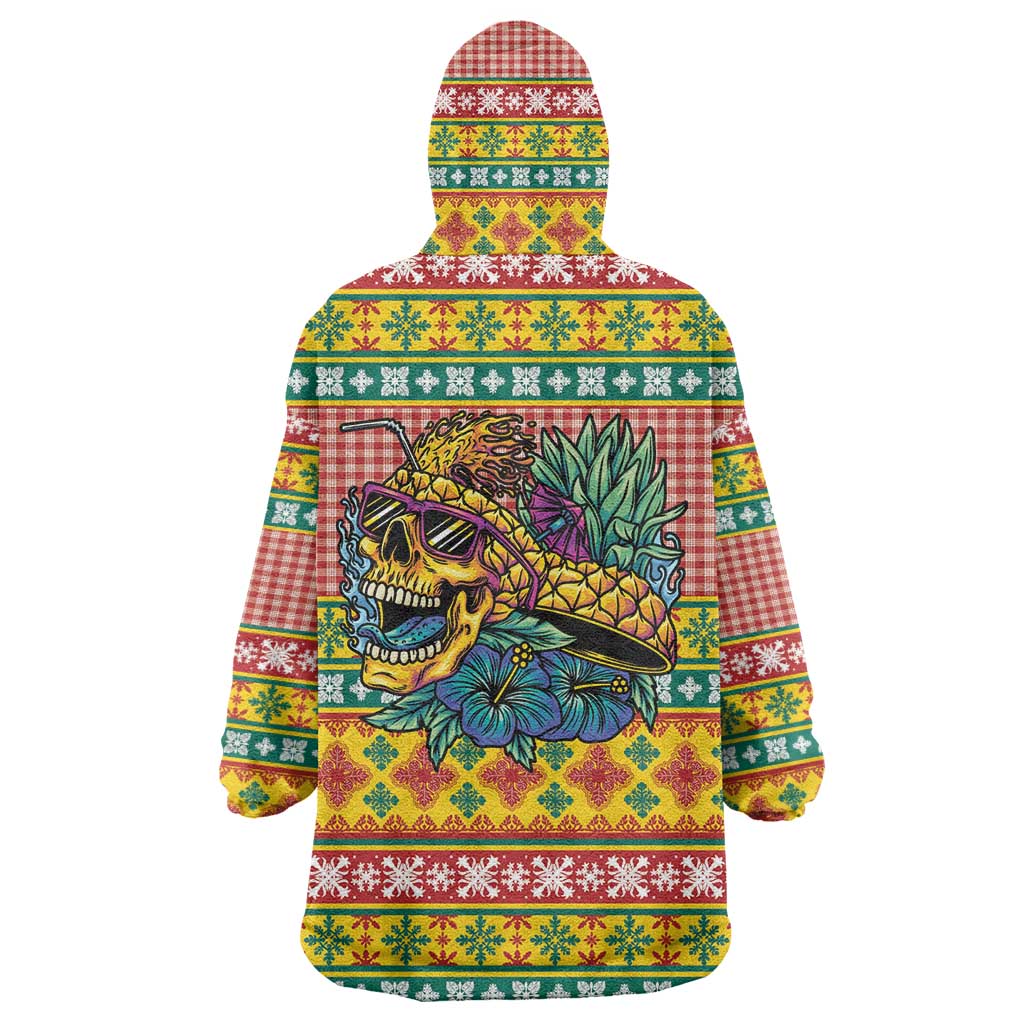 Hawaiian Pineapples Skull Wearable Blanket Hoodie Mele Kalikimaka Palaka Quilt Pattern - Polynesian Pride