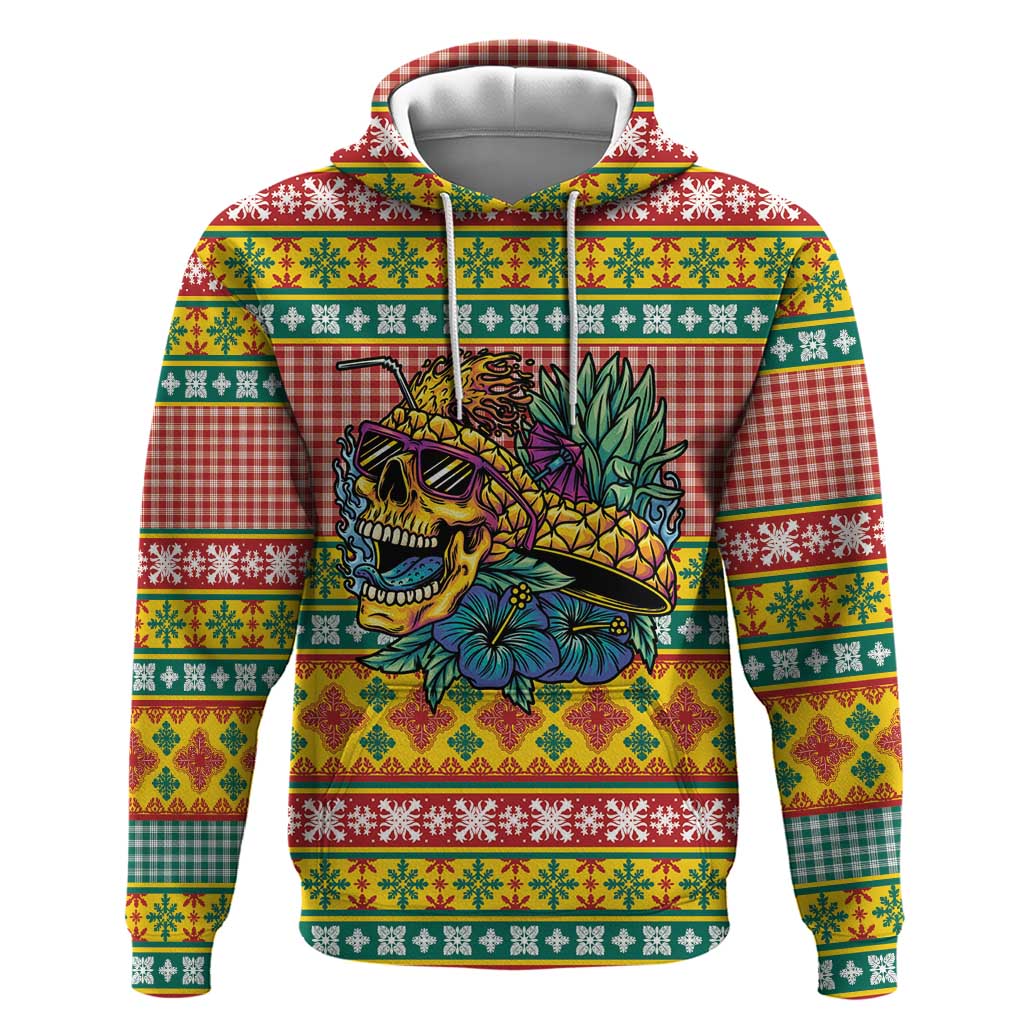 Hawaiian Pineapples Skull Zip Hoodie Mele Kalikimaka Palaka Quilt Pattern - Polynesian Pride