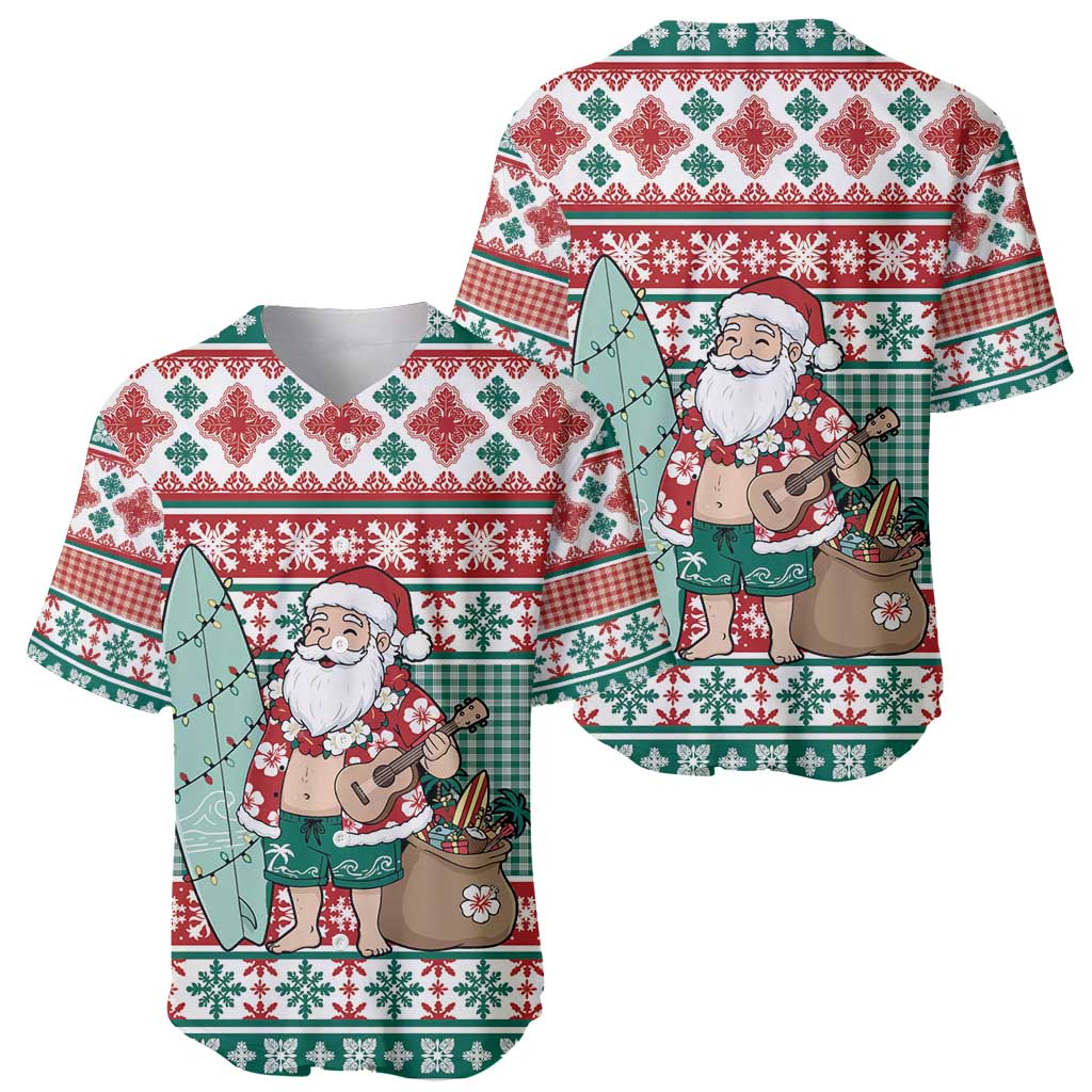 Hawaiian Funny Santa Surf Baseball Jersey Mele Kalikimaka Palaka Quilt Pattern - Polynesian Pride