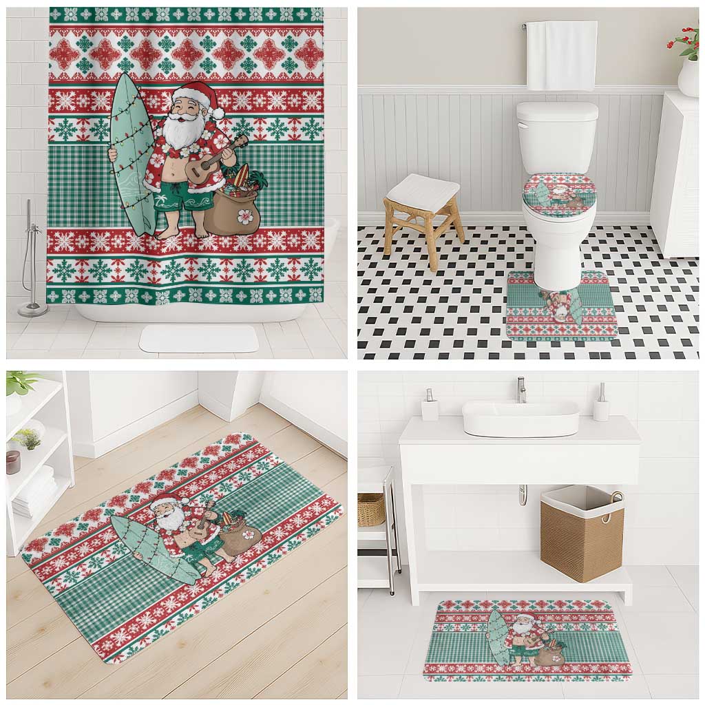 Hawaiian Funny Santa Surf Bathroom Set Mele Kalikimaka Palaka Quilt Pattern - Polynesian Pride