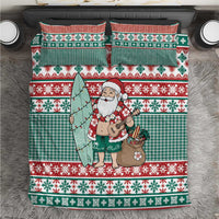 Hawaiian Funny Santa Surf Bedding Set Mele Kalikimaka Palaka Quilt Pattern - Polynesian Pride