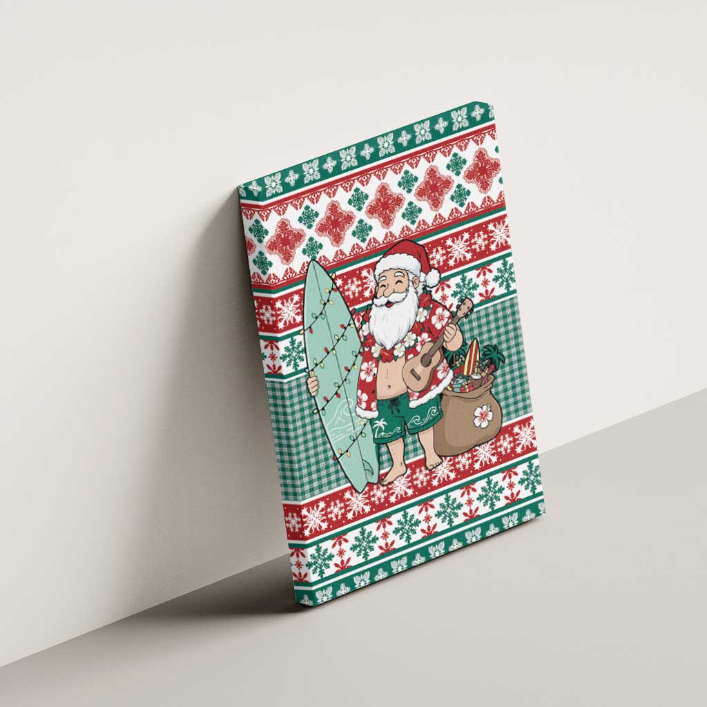 Hawaiian Funny Santa Surf Canvas Wall Art Mele Kalikimaka Palaka Quilt Pattern - Polynesian Pride