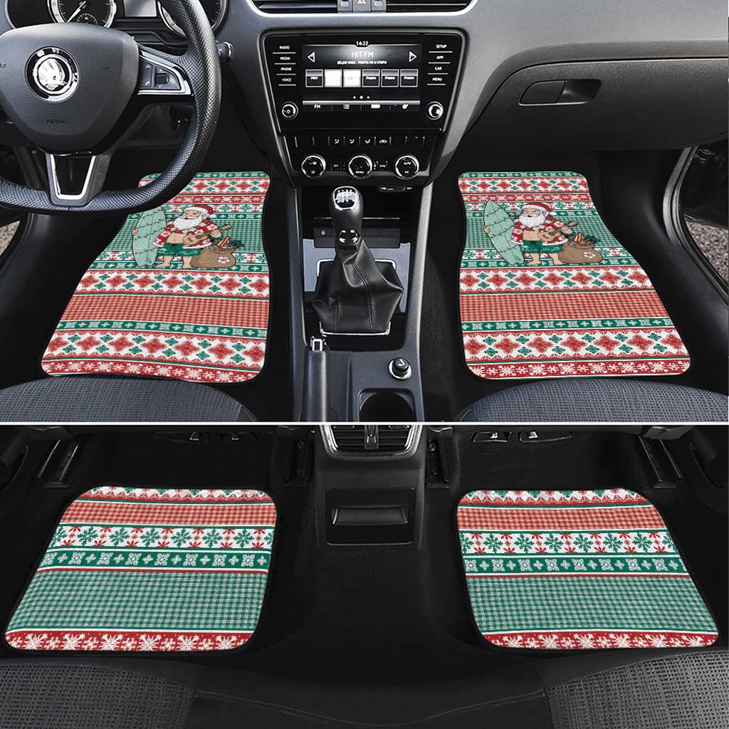 Hawaiian Funny Santa Surf Car Mats Mele Kalikimaka Palaka Quilt Pattern - Polynesian Pride