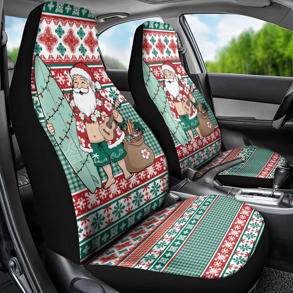 Hawaiian Funny Santa Surf Car Seat Cover Mele Kalikimaka Palaka Quilt Pattern - Polynesian Pride
