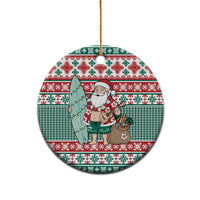 Hawaiian Funny Santa Surf Ceramic Ornament Mele Kalikimaka Palaka Quilt Pattern - Polynesian Pride