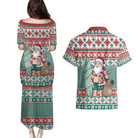 Hawaiian Funny Santa Surf Couples Matching Puletasi and Hawaiian Shirt Mele Kalikimaka Palaka Quilt Pattern - Polynesian Pride